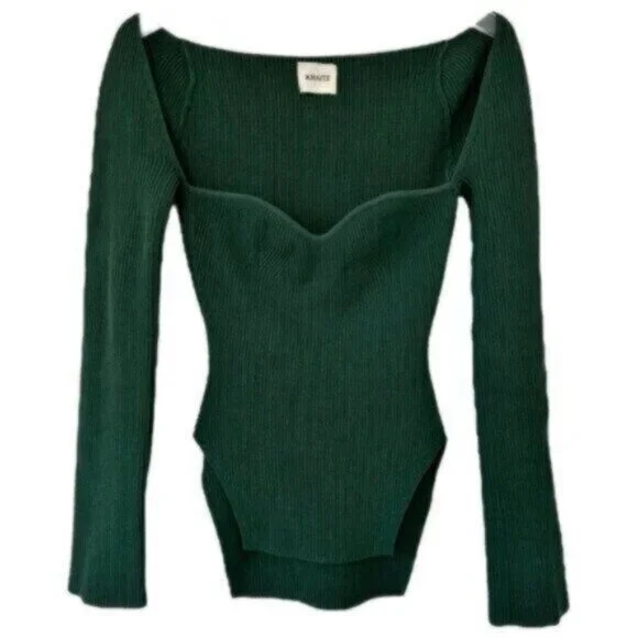 KHAITE Maddy Emerald Green Ribbed Knit Bustier Sweetheart Neckline Top Size M - Picture 4 of 13